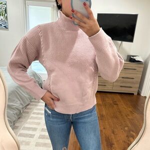 Pink Wool Cashmere Blend Turtleneck Sweater